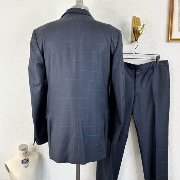 YSL Yves Saint Laurent Windowpane Wool 120s 3 Button Gridded Suit - Picture 7 of 13